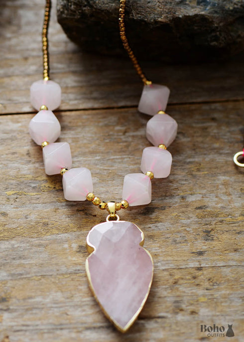 Boho Necklace, Amethysts Hexagonal Cone Pendant Necklace